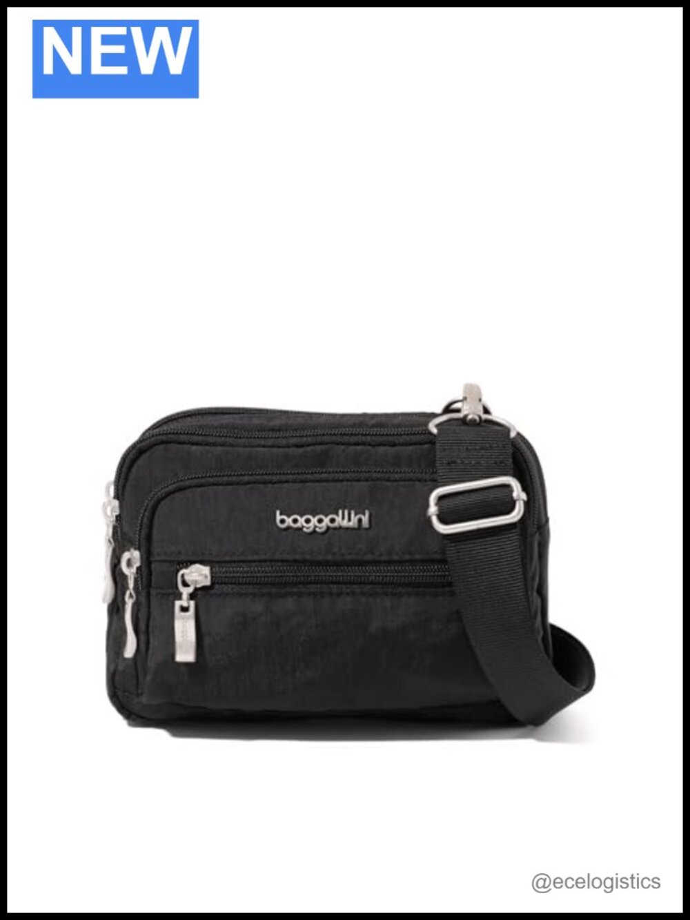 Triple Zip Crossbody Bag with RFID Card Case Wallet, Wide Strap,